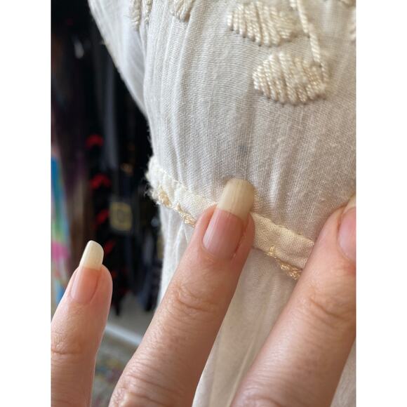 vintage 1970s embroidered ivory cotton Mexican dress puebla oaxacan tunic boho - Picture 6 of 13